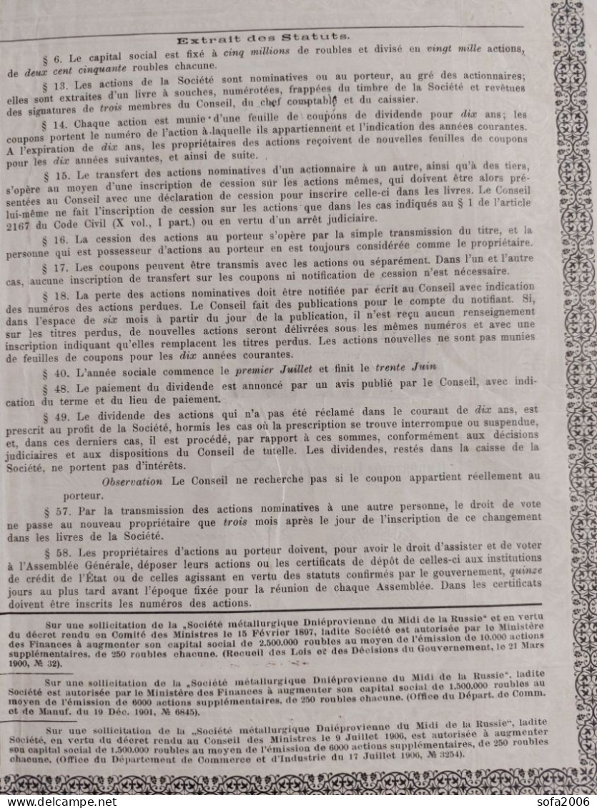 ACTION. SOCIETE METALLURGIQUE DNIEPROVIENNE DU MIDI DE LA RUSSIE. - Russie