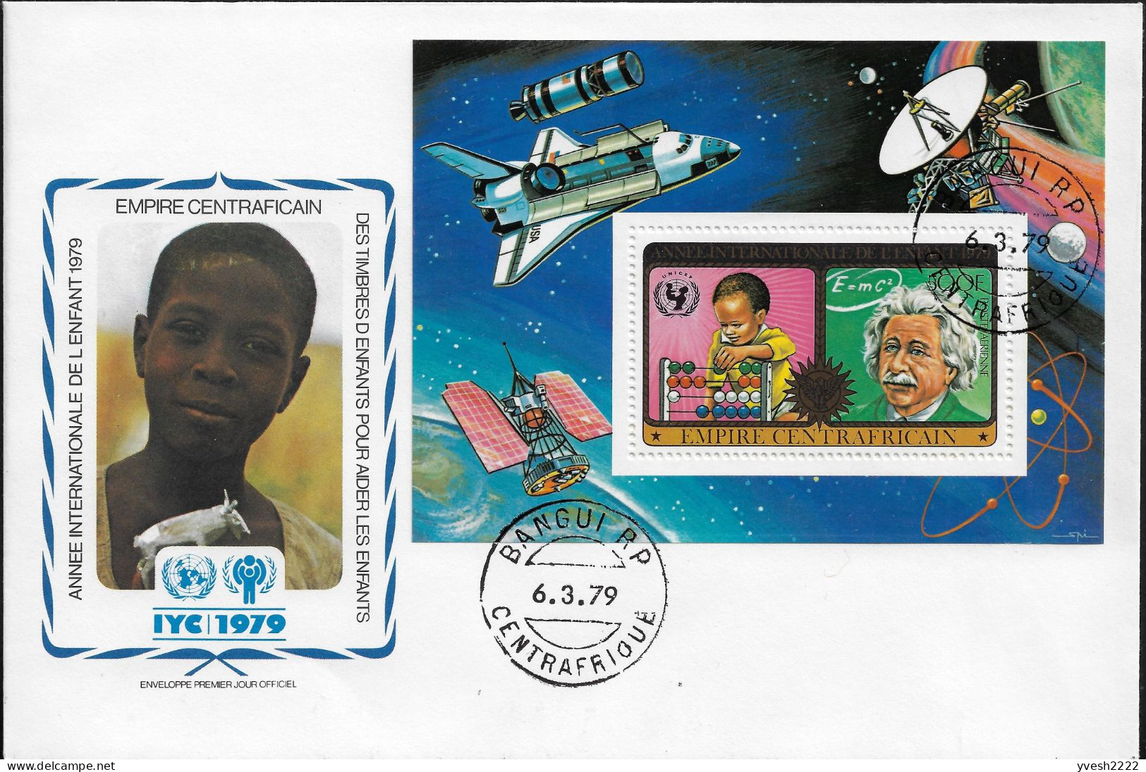 Centrafrique 1979 Y&T BF 32 Sur FDC. Albert Einstein. Enfant Et Boulier Compteur, E=mc², Navette Spatiales - Albert Einstein