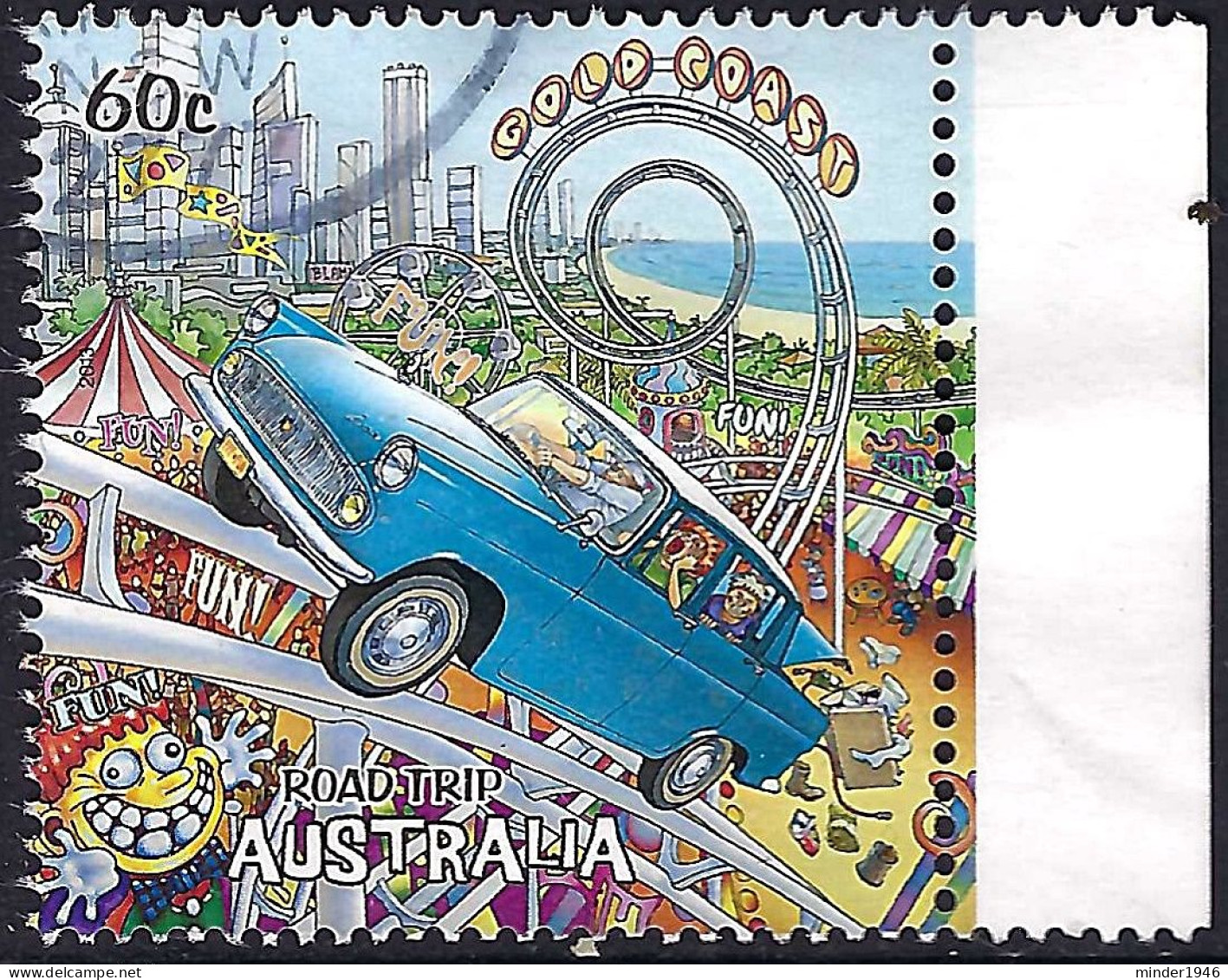 AUSTRALIA 2013 60c Multicoloured, Road Trip Australia-Gold Coast Used With Side Gutter - Used Stamps