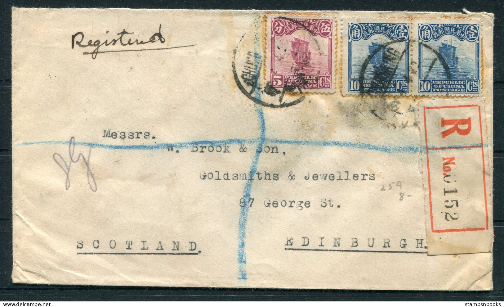 1929 China Registered Chungking Cover - Edinburgh Scotland Via Shanghai & Plymouth - 1912-1949 Republic