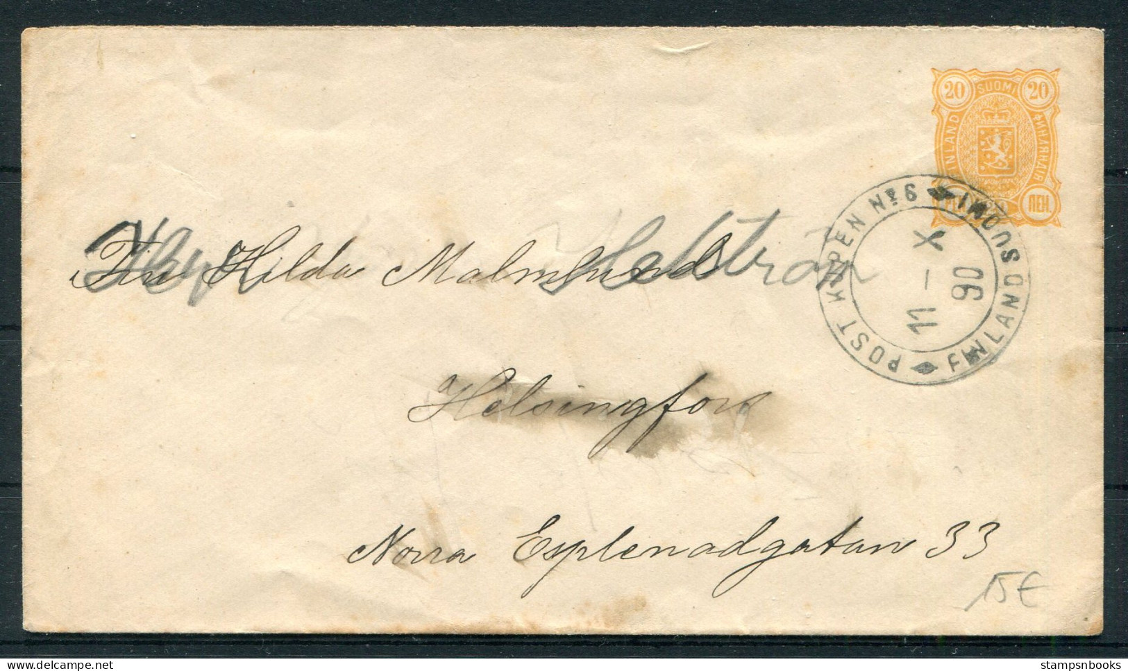 1890 Finland 20 Pen Stationery Cover Post Kupen Finlands Suomi Railway TPO - Helsingfors - Brieven En Documenten