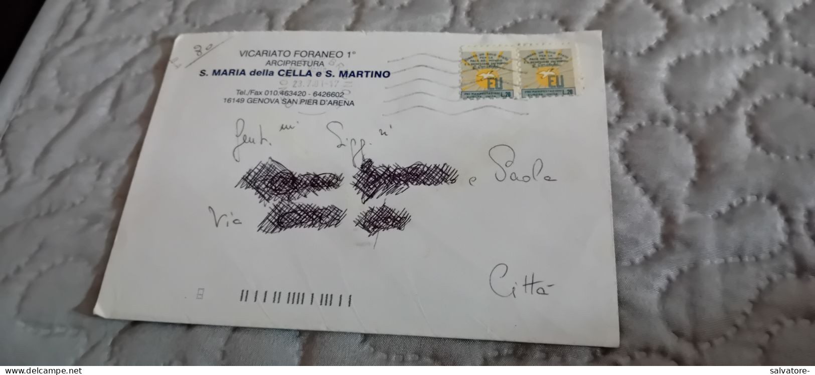 ETTERA VIAGGIATA CON COPPIA MARCHE DA BOLLO EUROPA UN SOLO STATO PER PA PACE NEL MONDO - Revenue Stamps