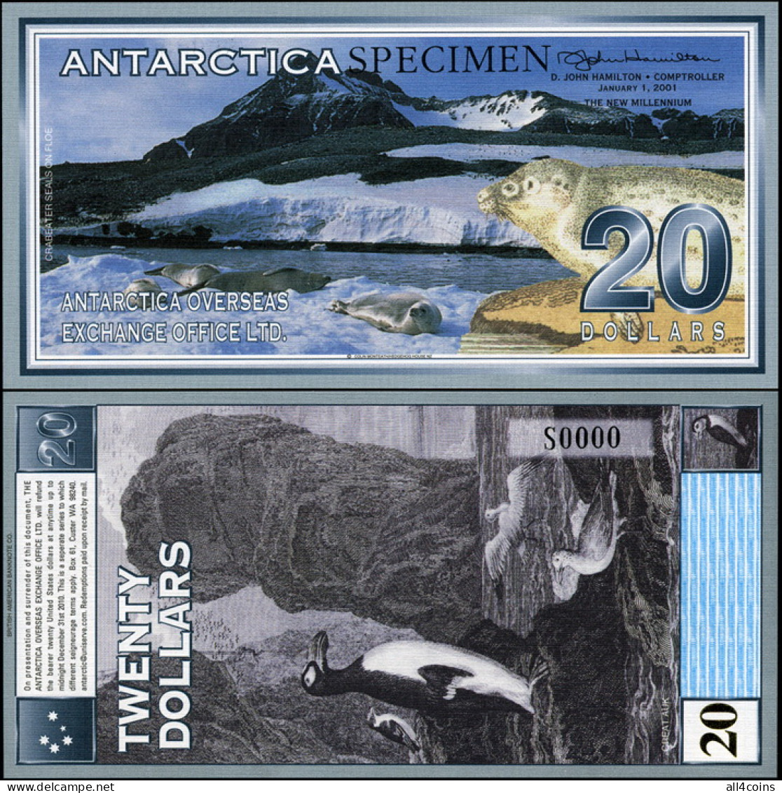 Antarctica 20 Dollars. 01.01.2001 Unc Specimen. Banknote Cat# P.NL - Autres & Non Classés