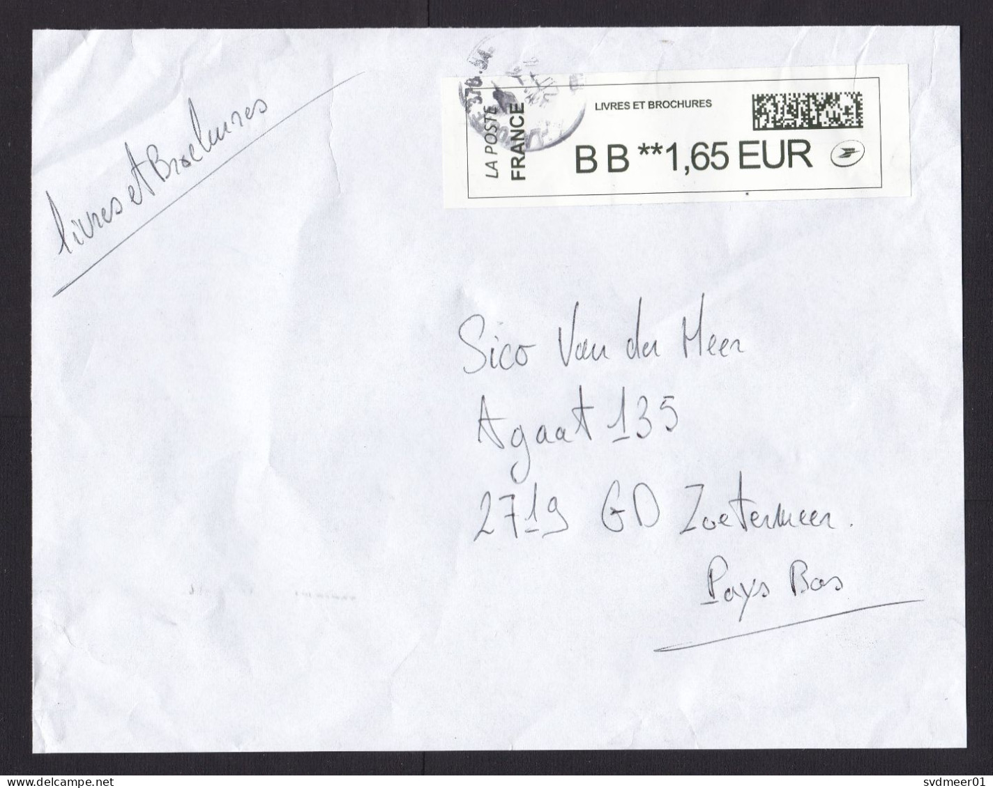 France: Parcel Fragment (cut-out) To Netherlands, 2024, ATM Machine Label, BB Rate 1.65 EUR, QR Code (minor Damage) - Lettres & Documents