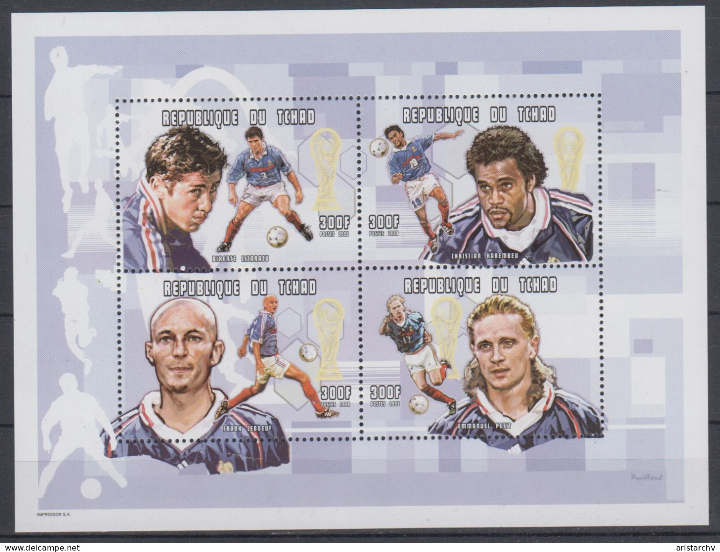 TCHAD 1998 FOOTBALL WORLD CUP 3 SHEETLETS AND S/SHEET - 1998 – France