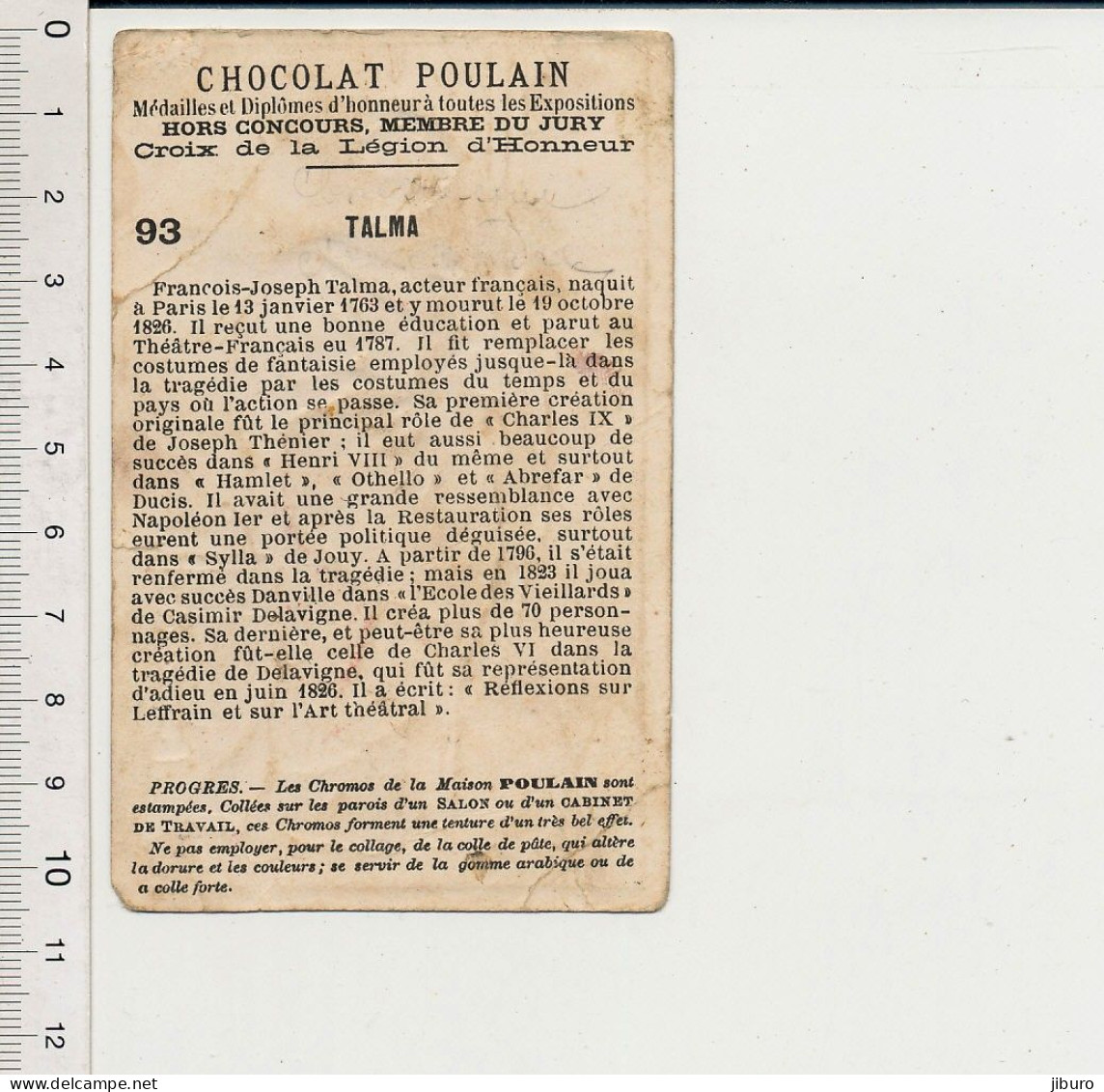 Image Chromo Gaufrée Ancienne Chocolat Poulain Portrait François-Joseph Talma Acteur De Théatre - Poulain