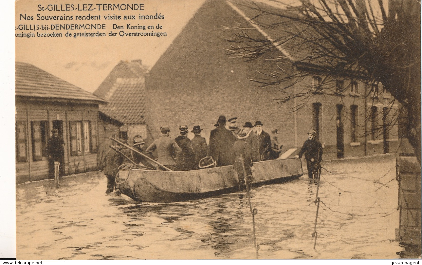 ST GILLIS BIJ DENDERMONDE  DEN KONING EN DE KONINGIN BEZOEKEN DE GETEISTERDEN DER OVERSTROOMINGEN      2 SCANS - Dendermonde