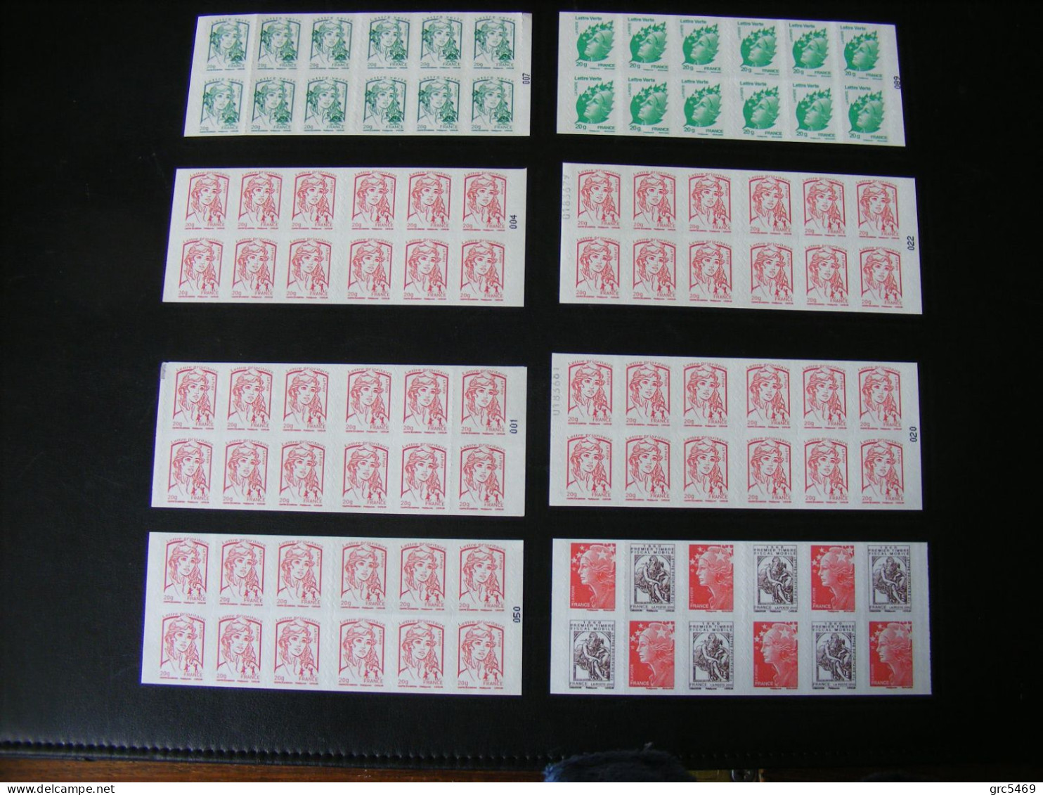 LOT 8 Carnets Timbres VERTS Et ROUGES à Validité PERMANENTE Auto-collants  Faciale =  124 Euros - Collections (sans Albums)