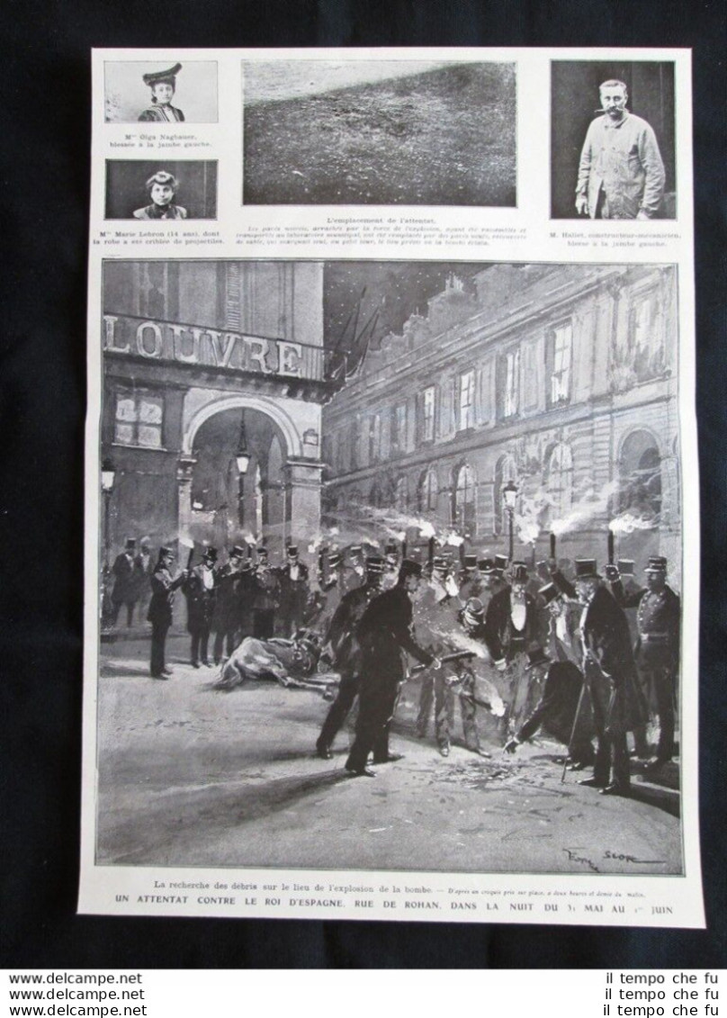 Attentato Contro Re Alfonso XIII Di Spagna, Rue De Rohan, Parigi Stampa Del 1905 - Autres & Non Classés