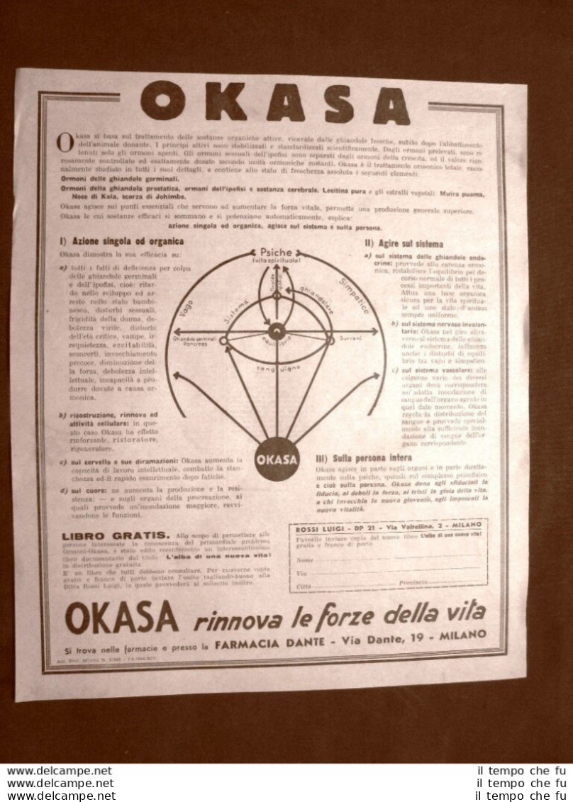 Pubblicità Del 1945 Ricostituente Osaka Rinnova Le Forze Della Vita Milano - Other & Unclassified