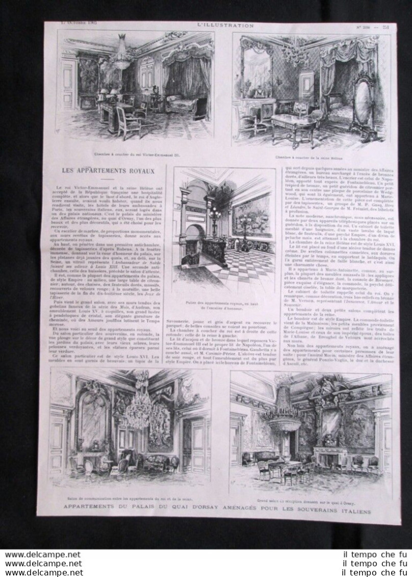 Appartamenti Del Palazzo Sul Molo D'Orsay Per I Sovrani D'Italia Stampa Del 1903 - Autres & Non Classés