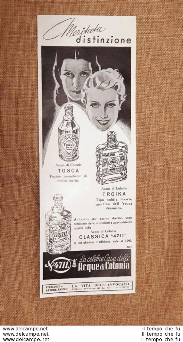 Pubblicità Del 1937 Acqua Di Colonia Tosca, Troika E 4711 Profumo - Otros & Sin Clasificación