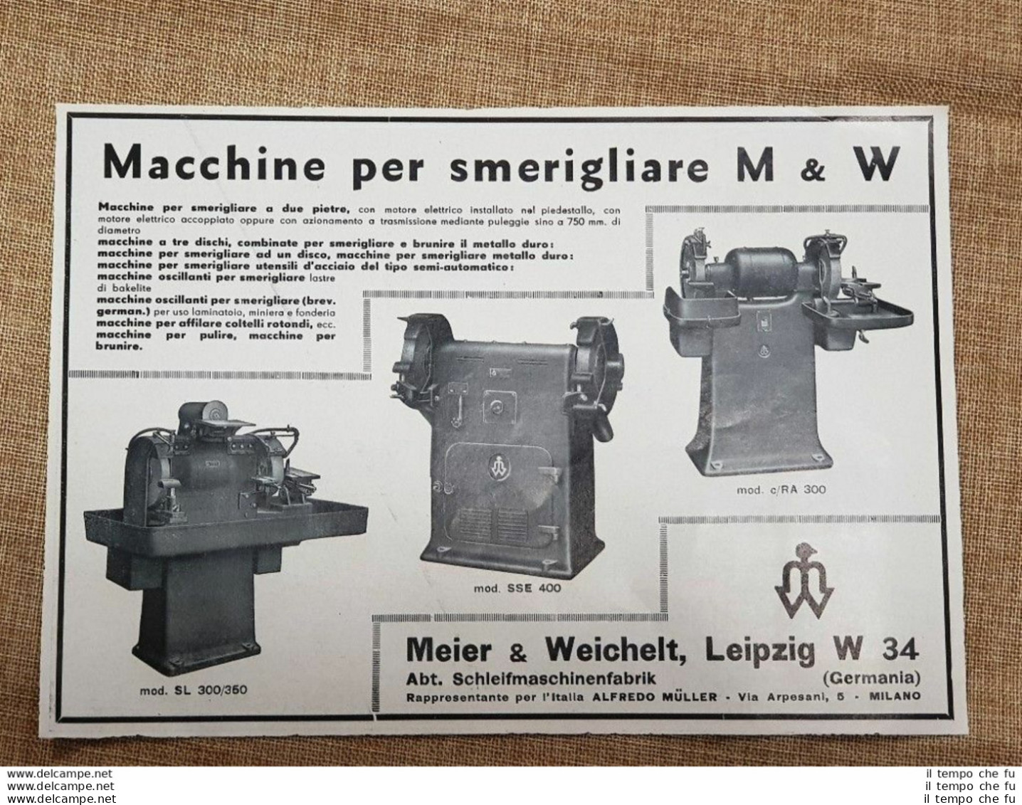 Pubblicità Del 1937 Macchine Per Smerigliare Meier & Weichelt Leipzig Germania - Other & Unclassified