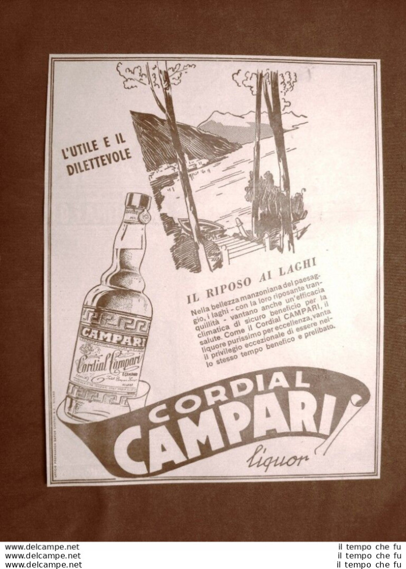 Pubblicità D'epoca Del 1940 Cordial Campari Liquor Il Riposo Ai Laghi - Sonstige & Ohne Zuordnung