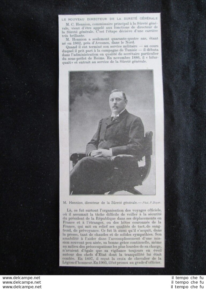 Il Nuovo Direttore Della Sicurezza Nazionale: Celestin Hennion Stampa Del 1907 - Autres & Non Classés