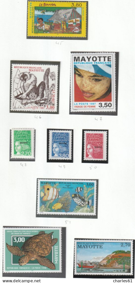 MAYOTTE - LOT TIMBRES (1997-1999) Neufs ** : Cote 235€ - Ungebraucht