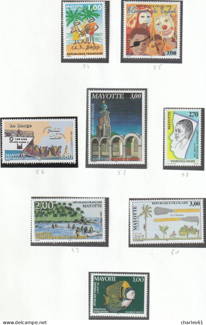 MAYOTTE - LOT TIMBRES (1997-1999) Neufs ** : Cote 235€ - Nuevos