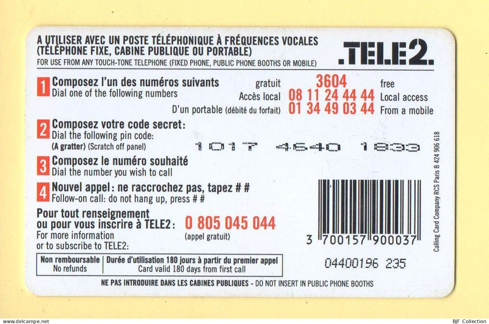 Carte Prépayée : TELE2 / Universelle 50 Francs (7,62E) - Andere & Zonder Classificatie