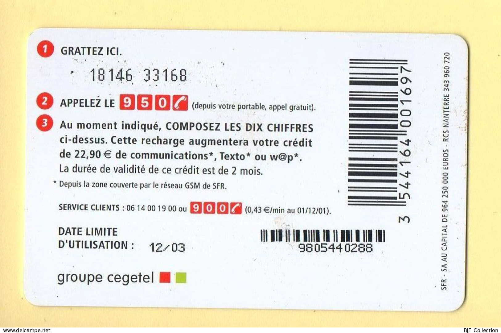 Carte Prépayée : SFR (CEGETEL) La Carte / 22,90 E - Other & Unclassified