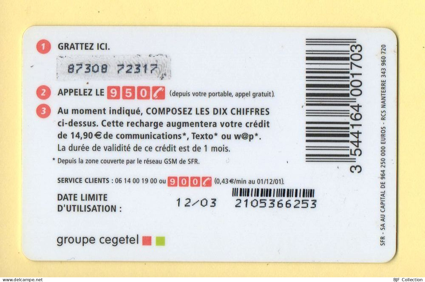 Carte Prépayée : SFR (CEGETEL) La Carte / 14,90 E - Otros & Sin Clasificación