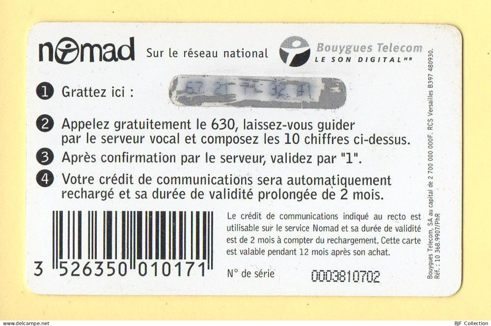 Carte Prépayée : NOMAD MEDIUM / 145 Francs / Bouygues Telecom - Altri & Non Classificati