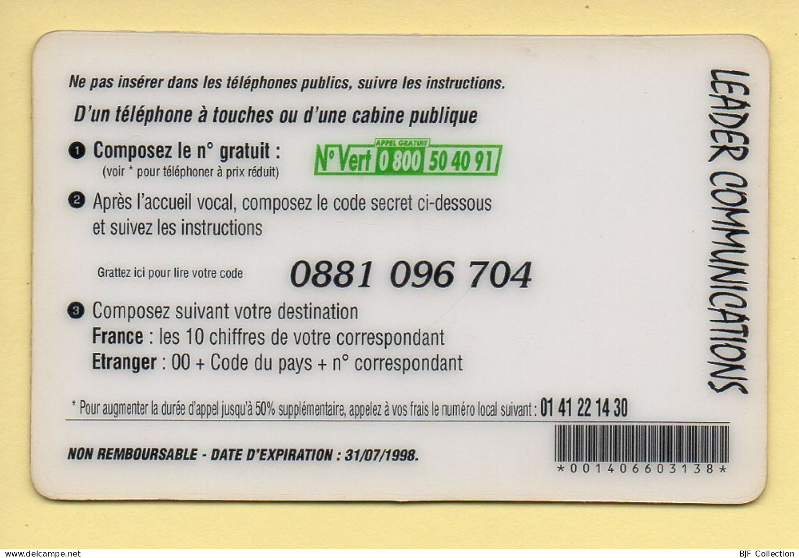 Carte Prépayée : LEADER COMMUNICATIONS / 120 Unités - Altri & Non Classificati