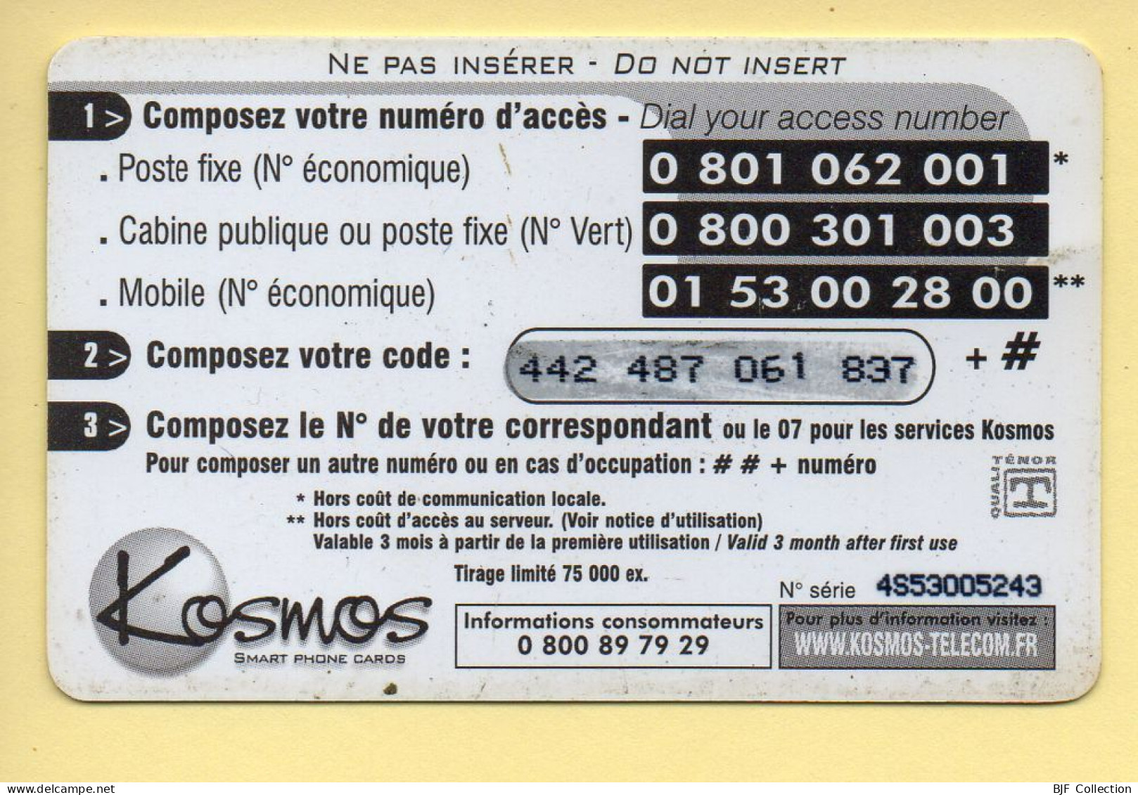 Carte Prépayée : KOSMOS / France / Monde / 50F - Altri & Non Classificati