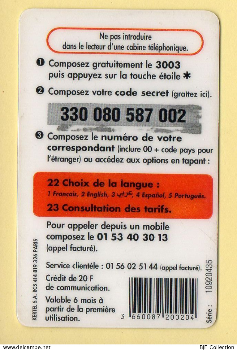 Carte Prépayée : KERTEL / MAXI MINUTE / 20 Francs Dépannage - Other & Unclassified