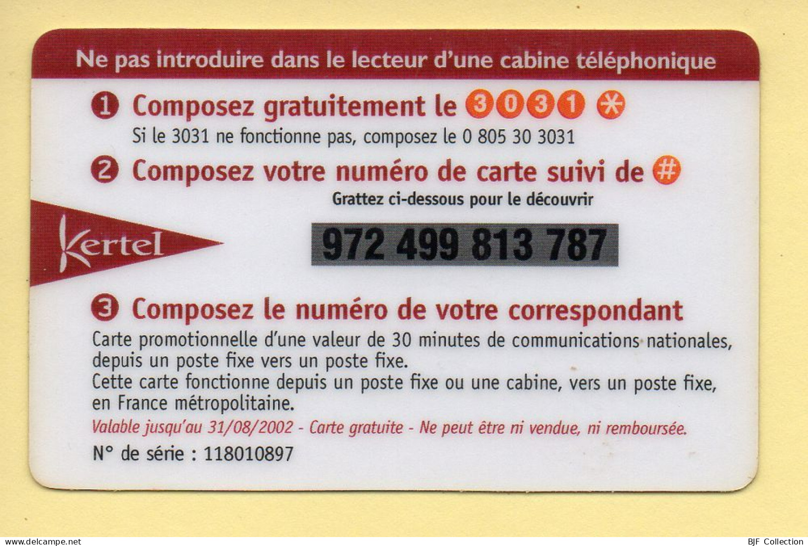 Carte Prépayée : KERTEL / FINAREF / 30 Minutes Gratuites - Otros & Sin Clasificación