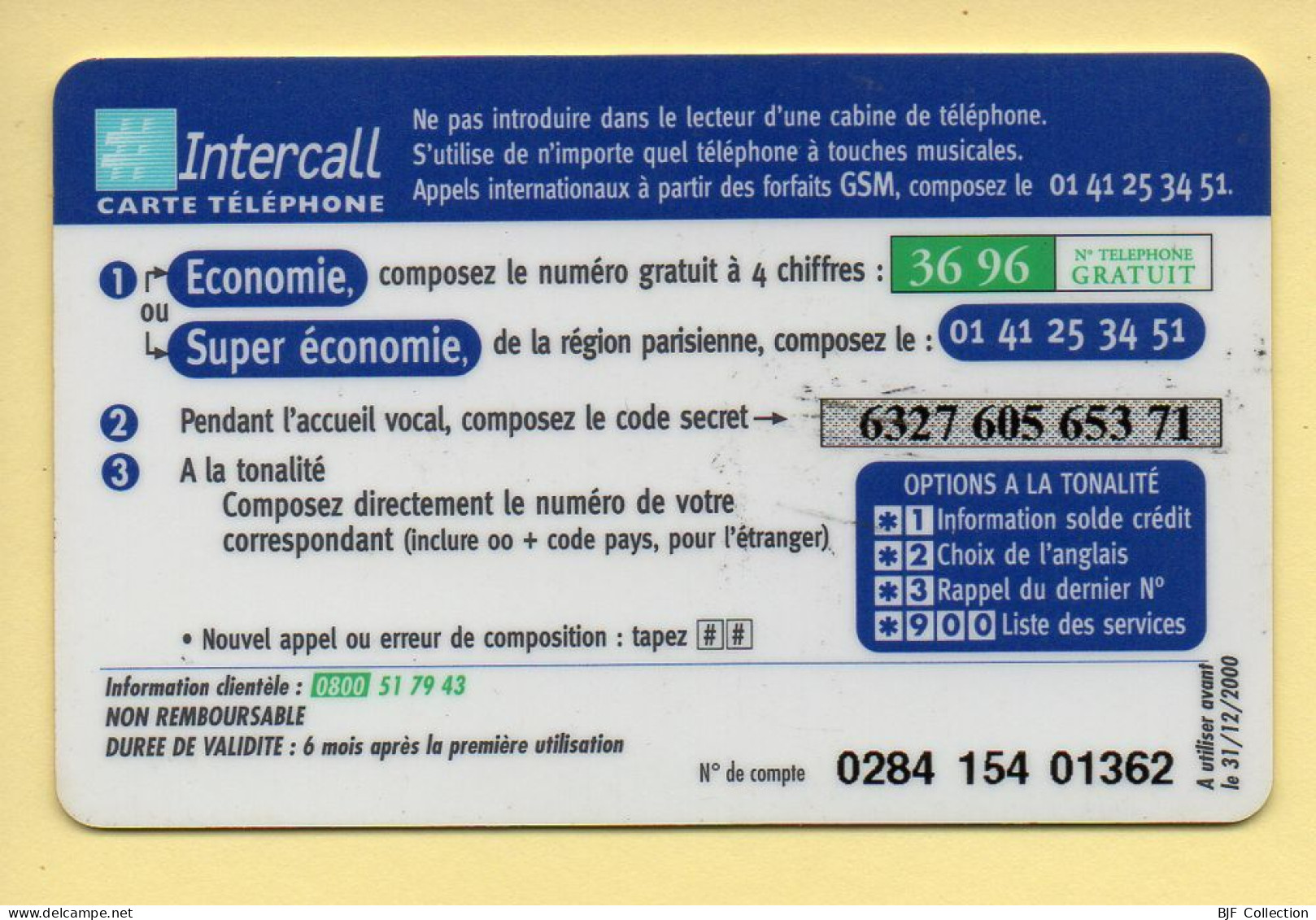 Carte Prépayée : INTERCALL / Monde / 50 Francs - Otros & Sin Clasificación