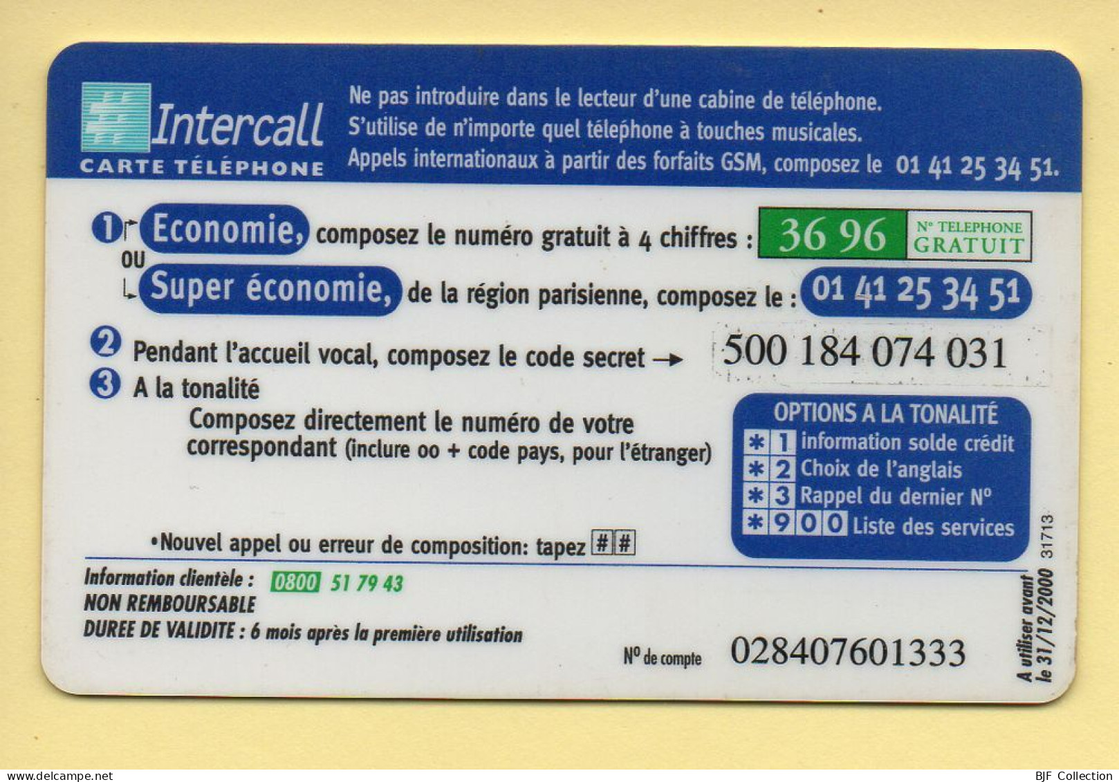 Carte Prépayée : INTERCALL / Monde / 50 Francs - Sonstige & Ohne Zuordnung