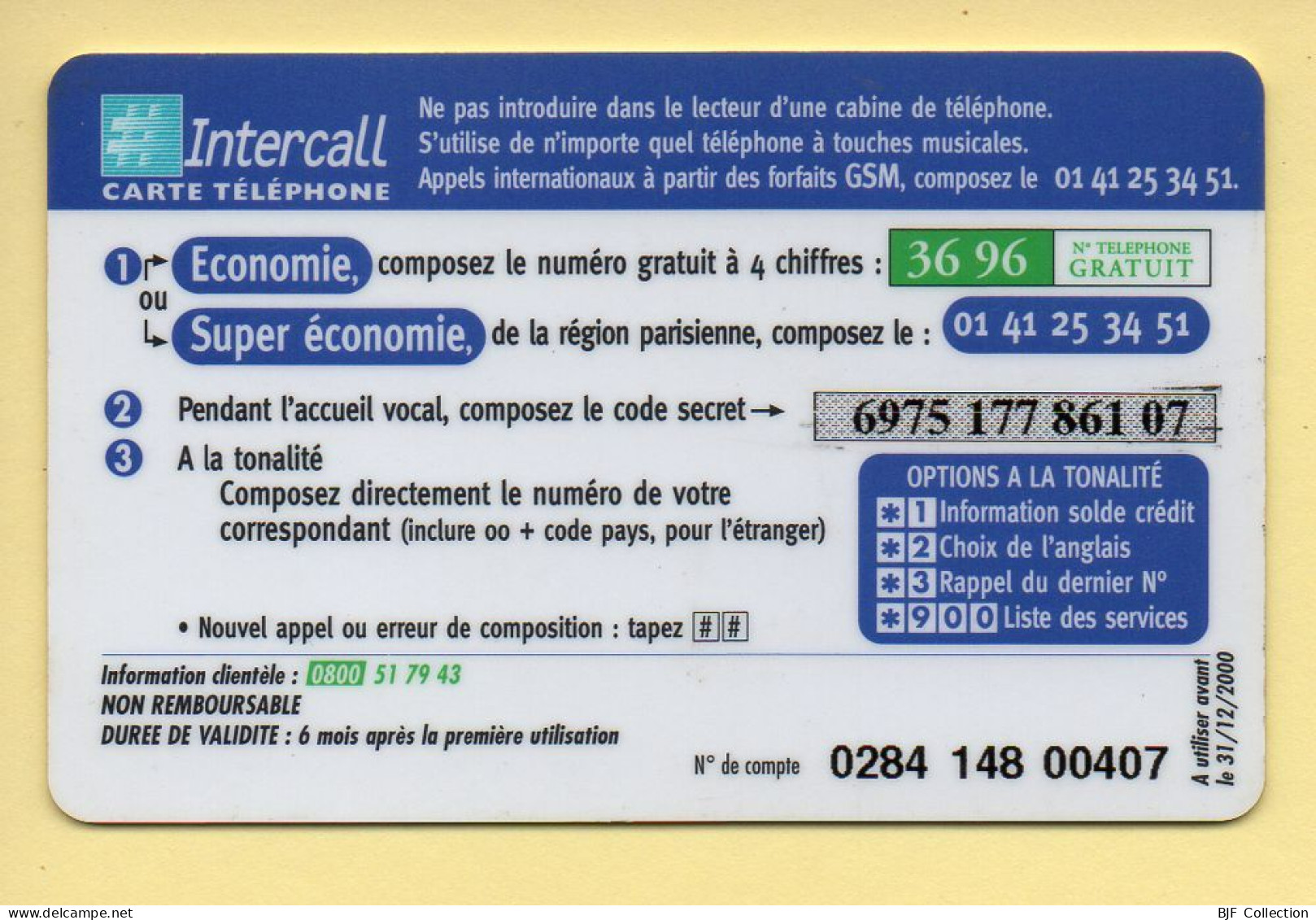 Carte Prépayée : INTERCALL / Monde / 50 Francs - Andere & Zonder Classificatie