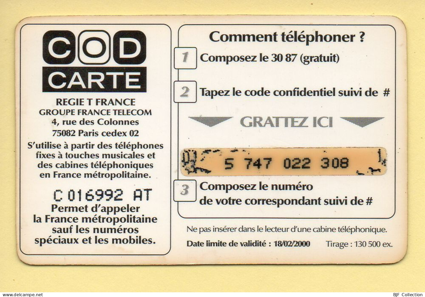 Carte Prépayée : COD CARTE / CONTINENT / 3 Minutes De Sourires Pour L'an 2000 - Sonstige & Ohne Zuordnung