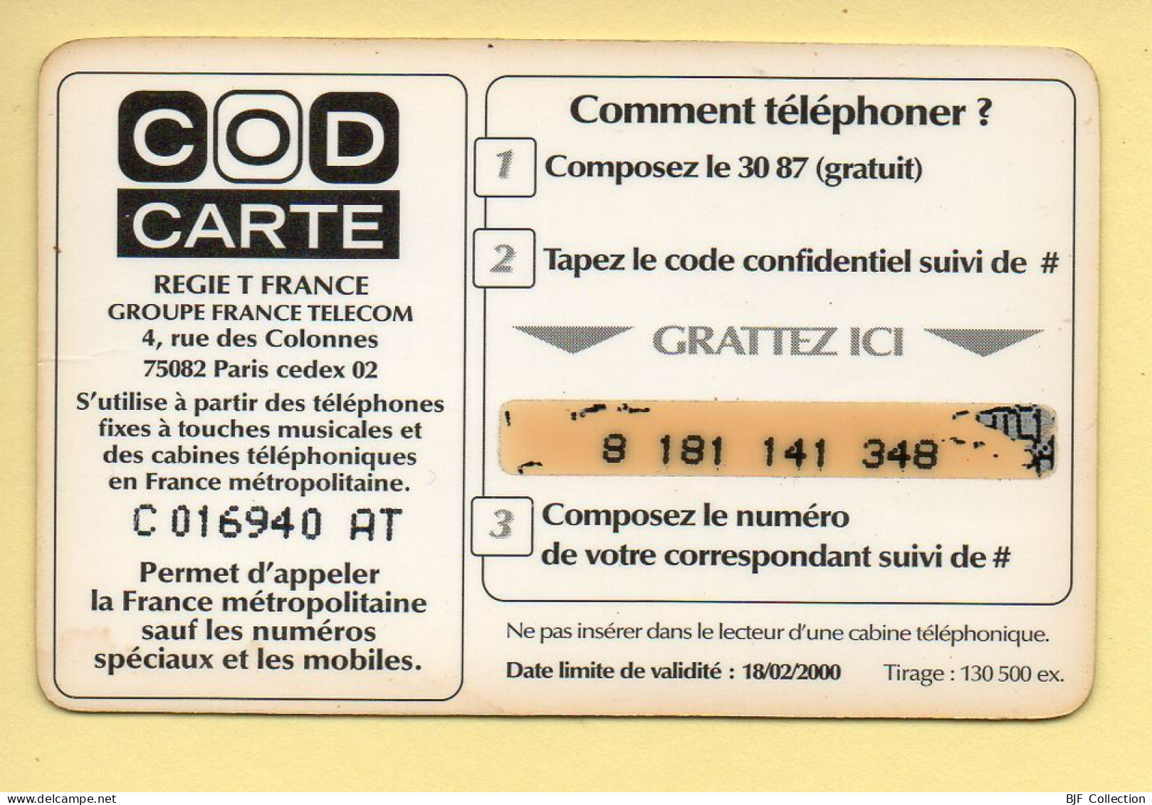 Carte Prépayée : COD CARTE / CONTINENT / 3 Minutes De Sourires Pour L'an 2000 - Sonstige & Ohne Zuordnung