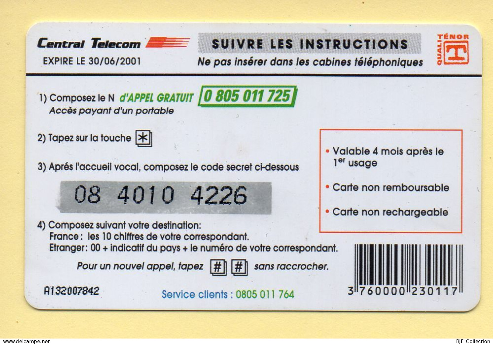 Carte Prépayée : CENTRAL TELECOM / La Carte à 20 F. - Other & Unclassified