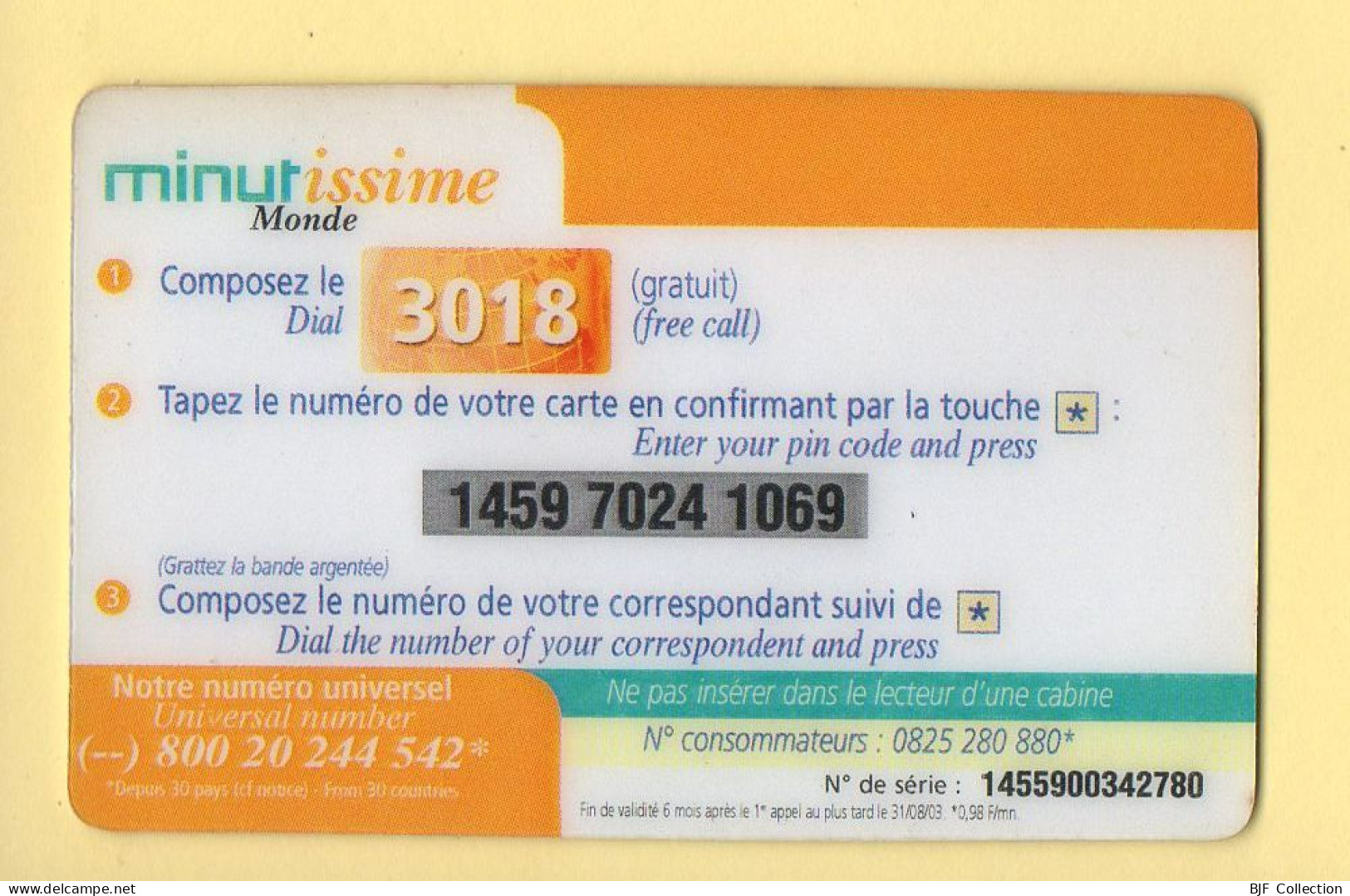 Carte Prépayée :  MINUTISSIME / Monde / 7,50 Euros - Autres & Non Classés