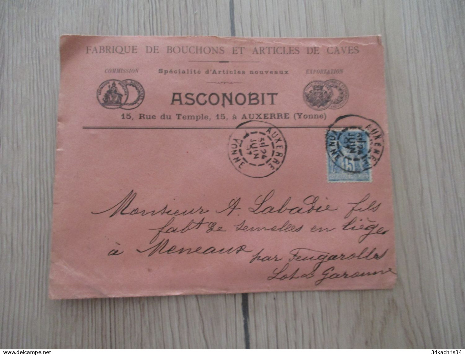 F5 Lettre à En Tête Pub Publicité Asconobit Auxerre Yonne Fabrique De Bouchons Et Articles De Cave 1897 Un TP Sage - Ambachten