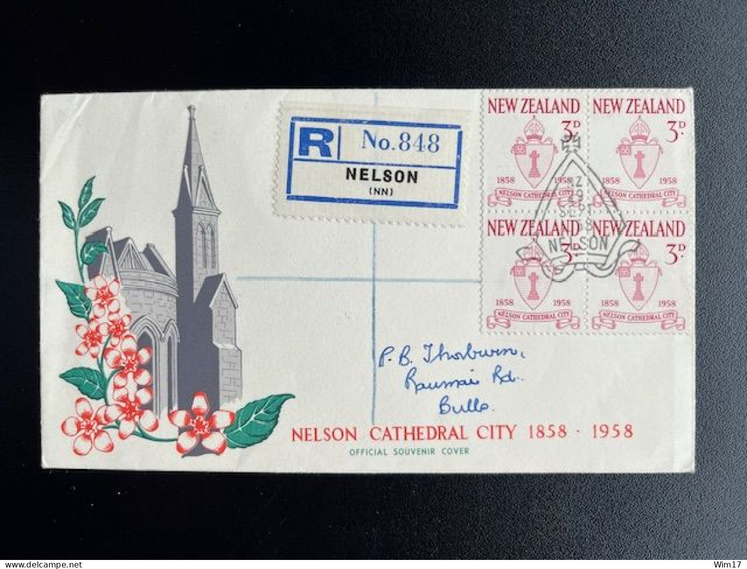 NEW ZEALAND 1958 REGISTERED LETTER NELSON TO BULLS 29-09-1958 NIEUW ZEELAND - Lettres & Documents