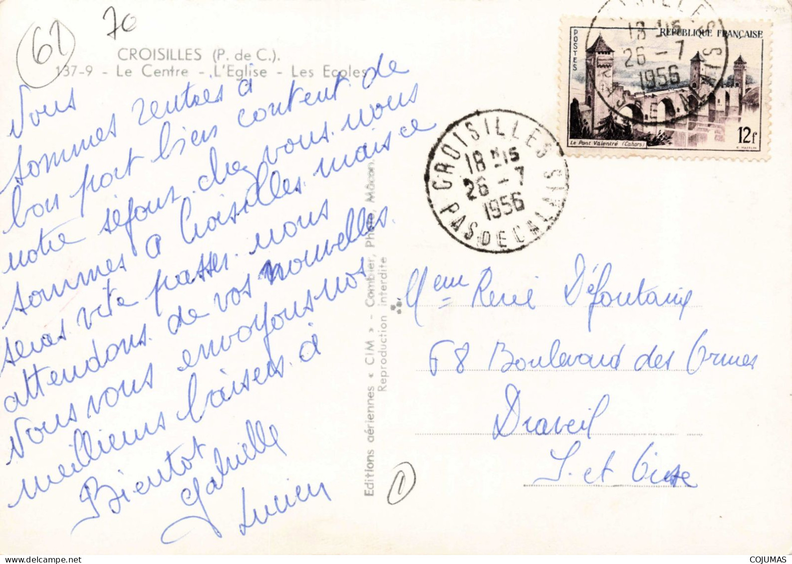 62 - CROISILLES _S27875_ Le Centre L'Eglise Les Ecoles - COMBIER - CPSM 15x10 Cm - Croisilles