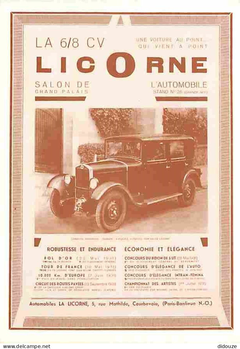 Automobiles - Autres - L'automobile Et La Publicité Au Début Du Siècle - La 6 8 CV Licorne - Carte Neuve - CPM - Voir Sc - Advertising