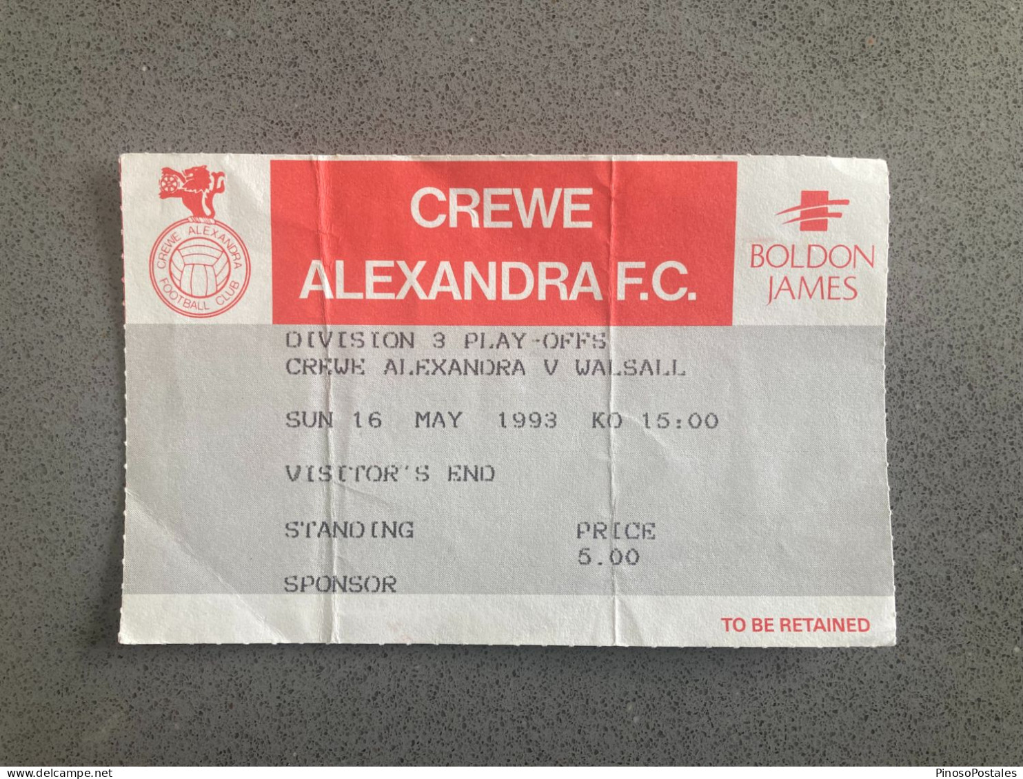 Crewe Alexandra V Walsall 1992-93 Match Ticket - Tickets - Entradas