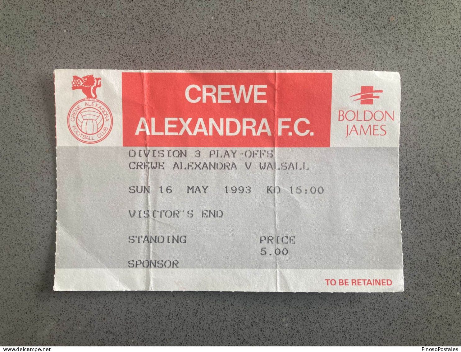 Crewe Alexandra V Walsall 1992-93 Match Ticket - Match Tickets