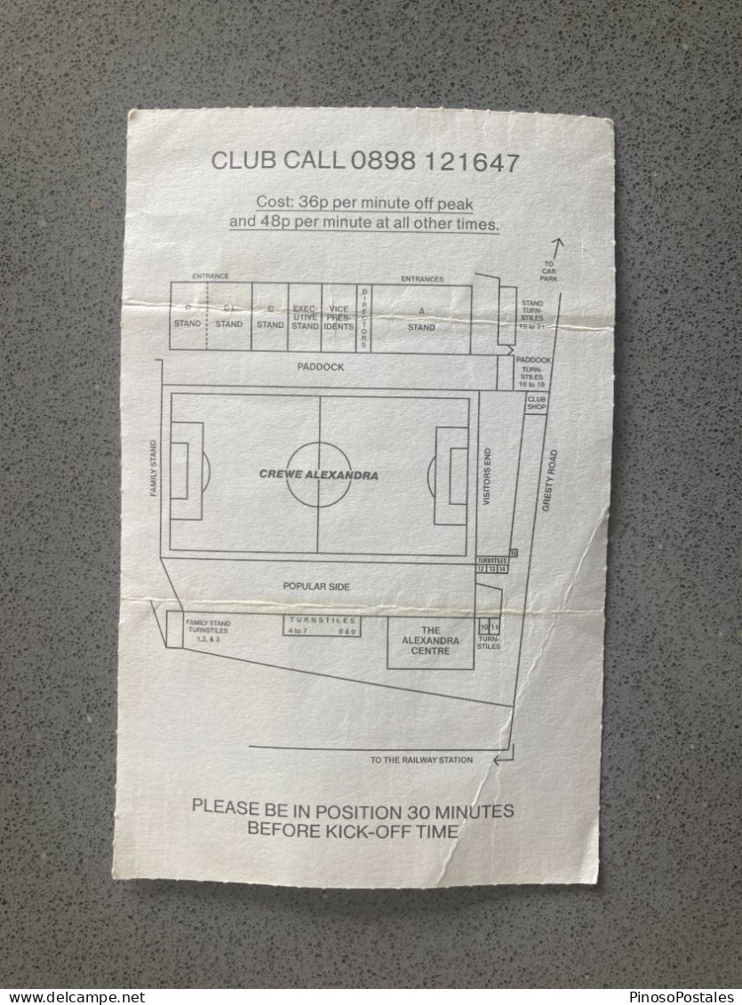 Crewe Alexandra V Walsall 1992-93 Match Ticket - Tickets & Toegangskaarten