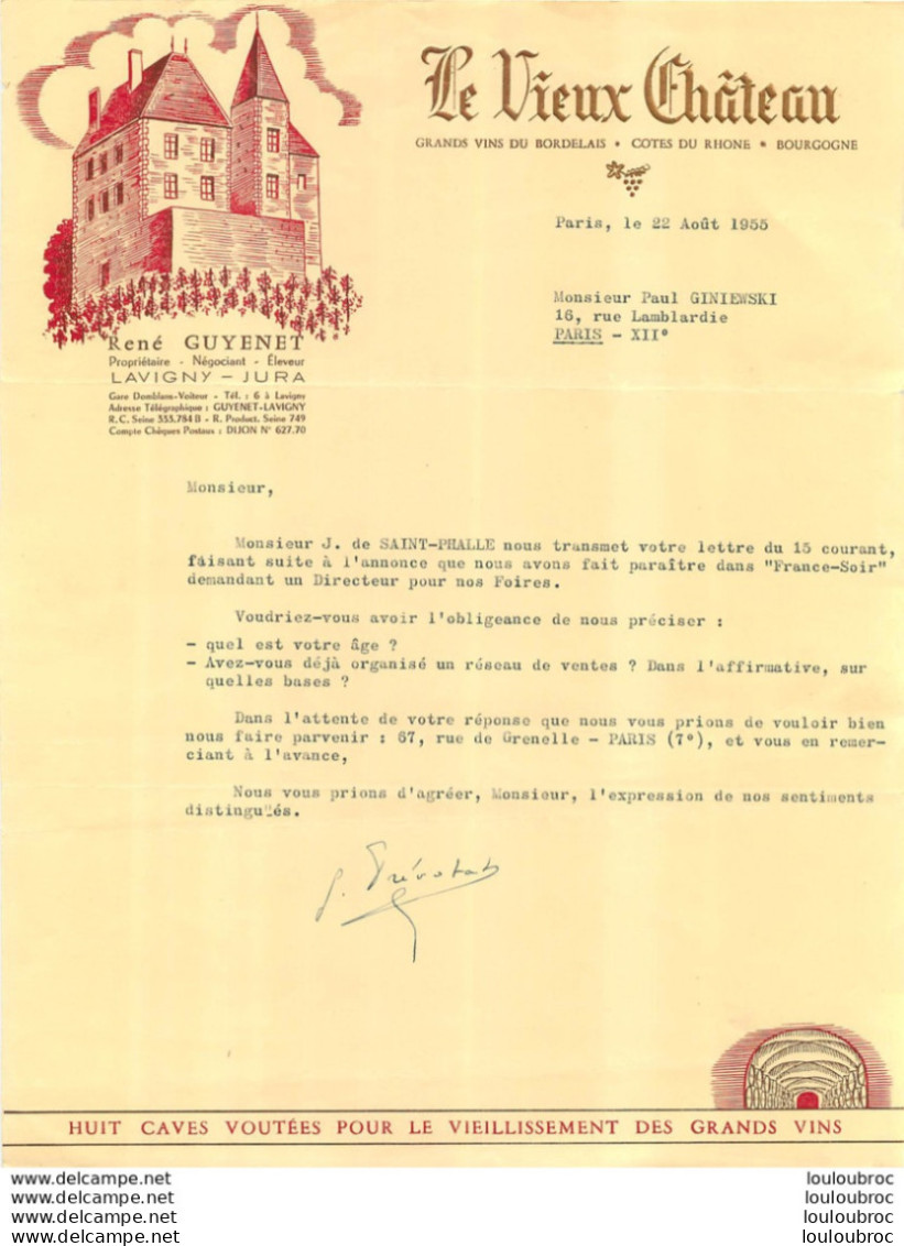 DOCUMENT COMMERCIAL LE VIEUX CHATEAU RENE GUYENET A LAVIGNY JURA - 1950 - ...