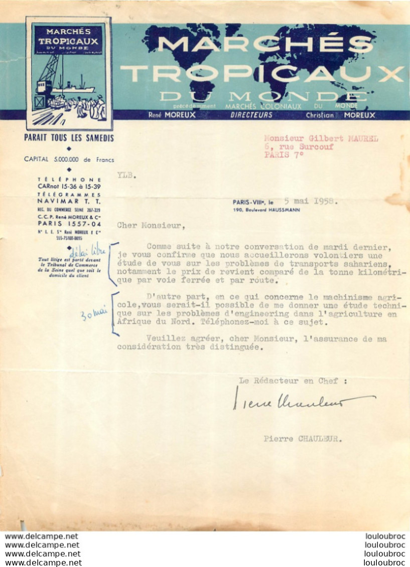 DOCUMENT COMMERCIAL REVUE MARCHES TROPICAUX DU MONDE  1958 - 1950 - ...