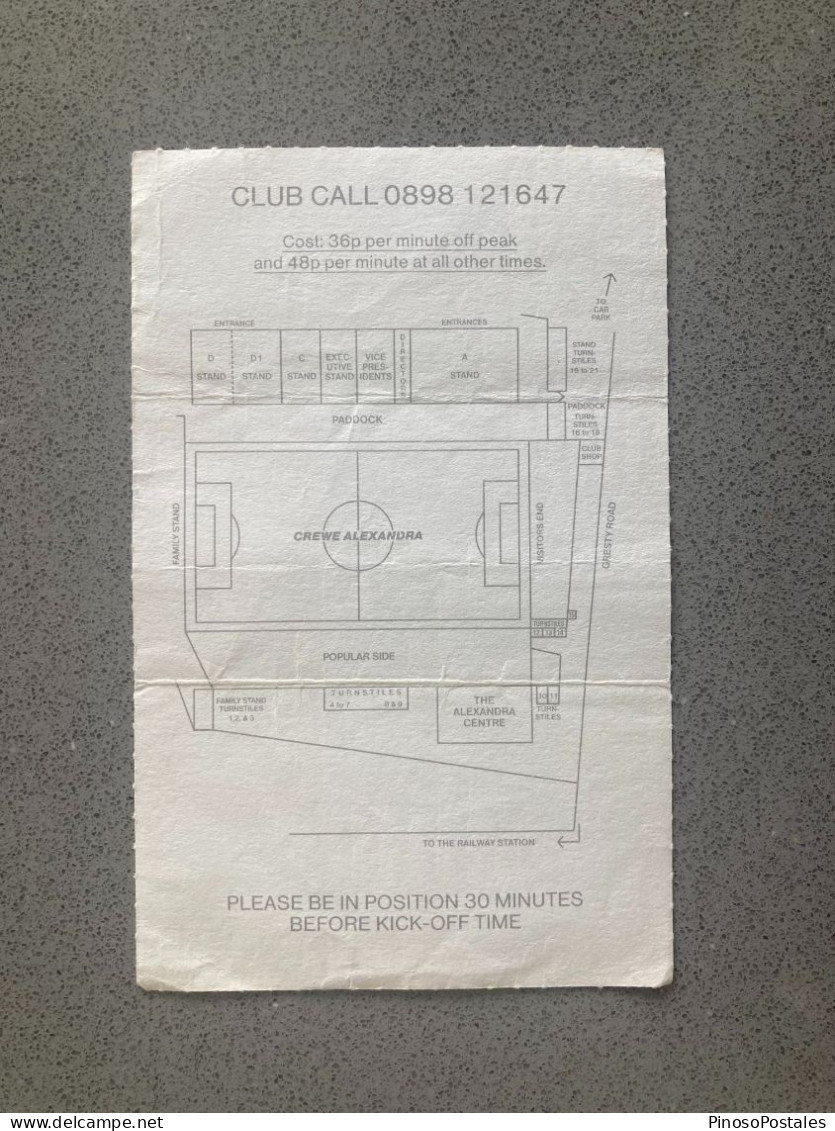 Crewe Alexandra V Blackburn Rovers 1992-93 Match Ticket - Tickets D'entrée