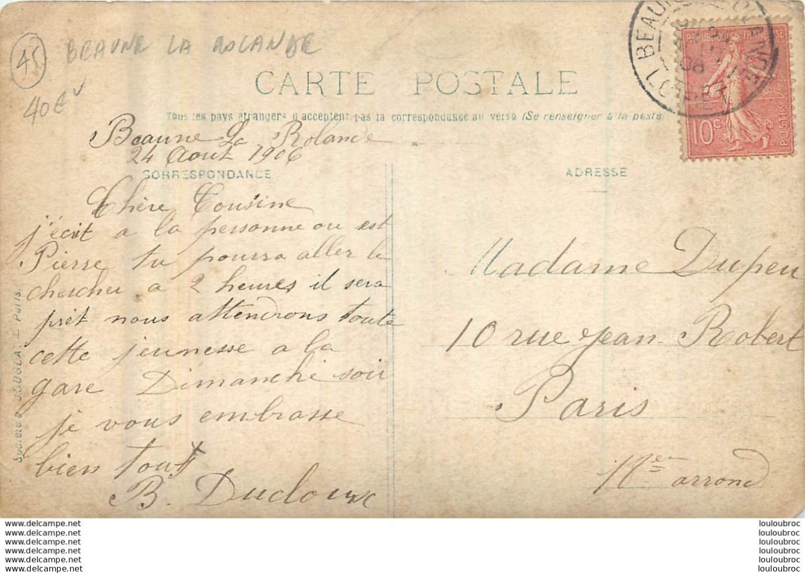 BEAUNE LA ROLANDE  CARTE PHOTO ECRITE EN 08/1906 - Beaune-la-Rolande