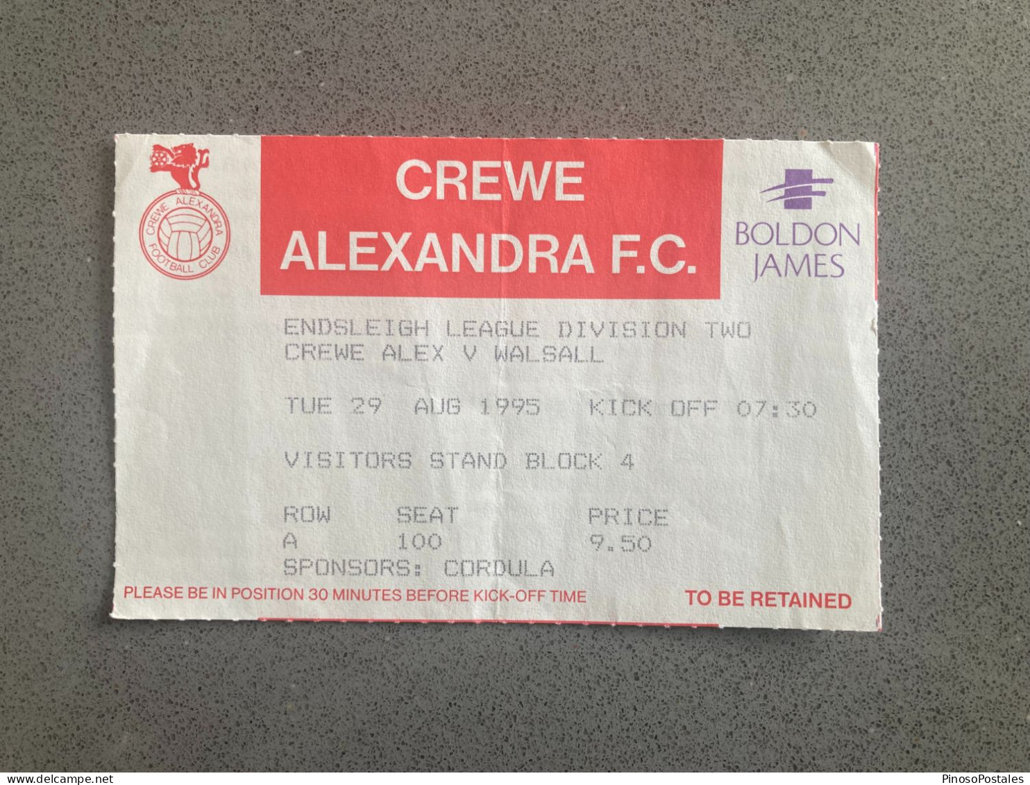 Crewe Alexandra V Walsall 1995-96 Match Ticket - Match Tickets