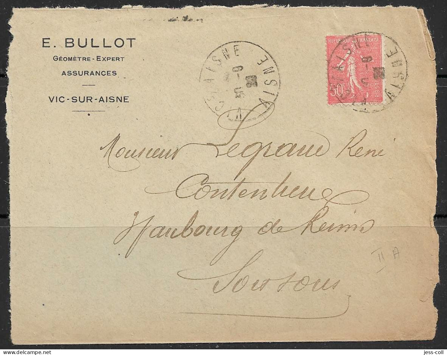 Yvert 199 50 C Rouge Type IIA - Seul Sur Lettre - 1903-60 Sower - Ligned