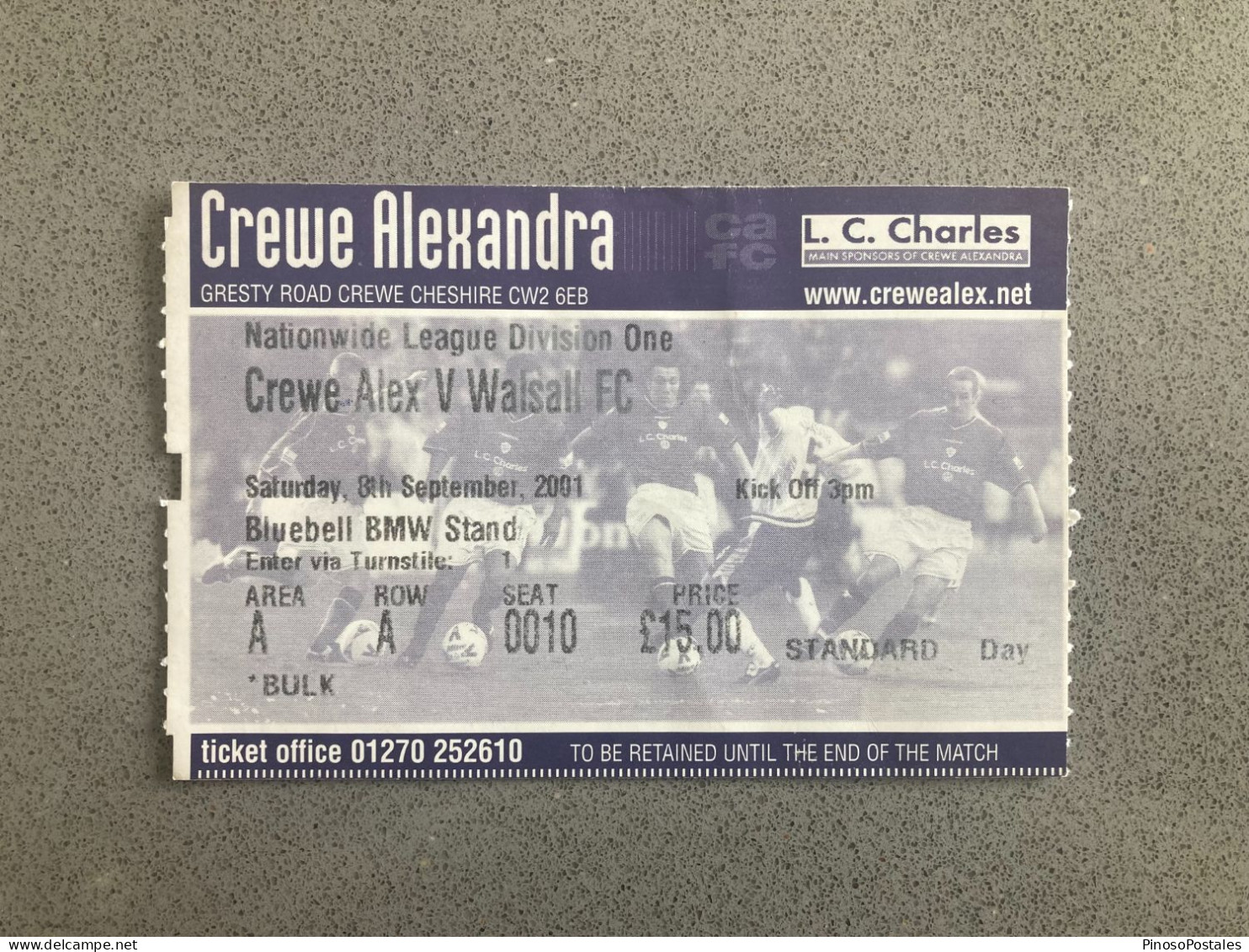 Crewe Alexandra V Walsall 2001-02 Match Ticket - Tickets D'entrée